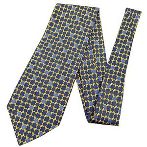 BOSS Hugo Boss Tie Mens Blue Yellow Geometric‎ Lattice Silk Luxury Necktie Italy